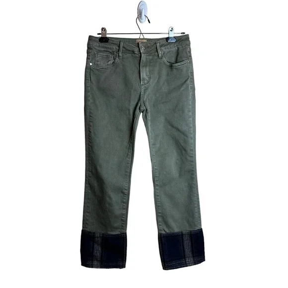 Driftwood Pants Colette Roads End Flannel Cuffs Green Jeans Women’s Size 28 - Picture 2 of 15
